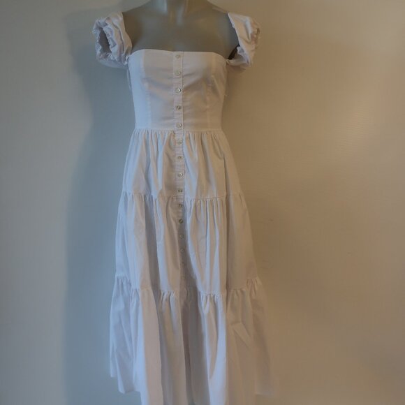 Womens Staud Elio White Off-The-Shoulder Midi Dress 4 - Picture 3 of 16